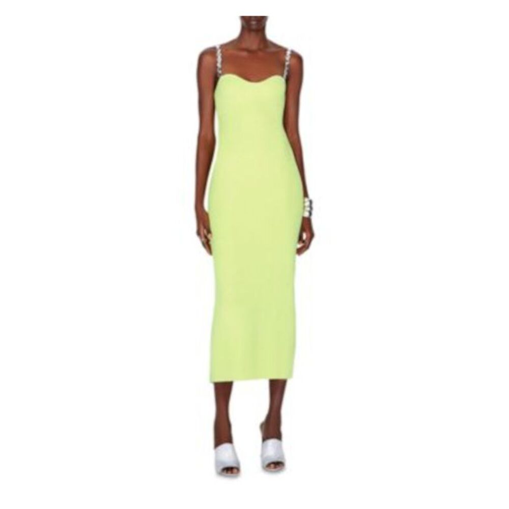 GALVAN LONDON Womens Green Straps Back Slit Sleeveless Midi Sheath Dress S